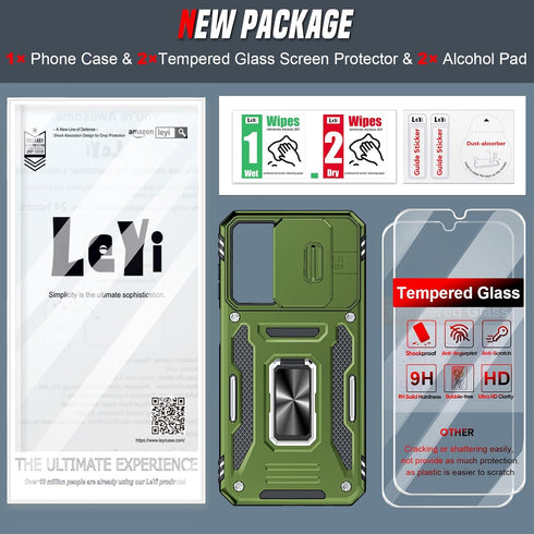 LeYi Samsung Galaxy A15-5G Case with Screen Protector, Magnetic Kickstand, Shockproof Kickstand Capa Celular, Olive