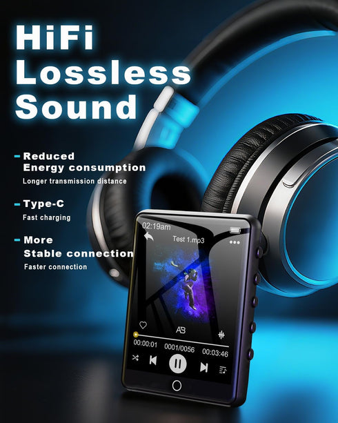 HOVOYNN 128GB MP3 5.3 2.8-inch MP3 Player with Bluetooth Touch Screen Digital Music Player Portable Player Bluetooth
