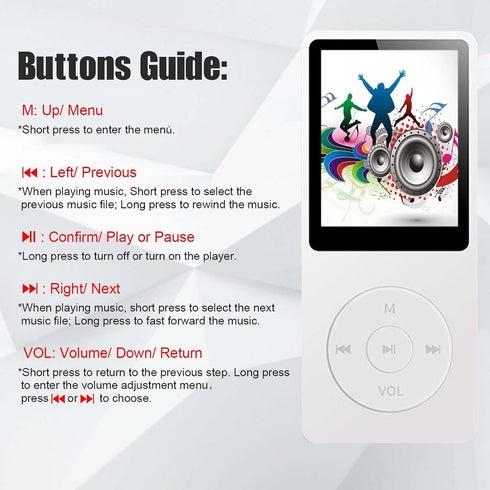 imkavery 128GB MP3 5.2, Player with Bluetooth Portable White Music Player for Kids with Built-in HD Speaker, FM Radio