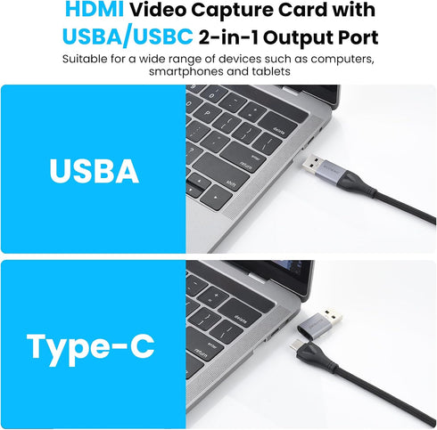 ELUTENG 4K 1080P Video Capture Card, HDMI to USB-A/USB-C Video Recording Card for Gaming, Video Streaming, Conference