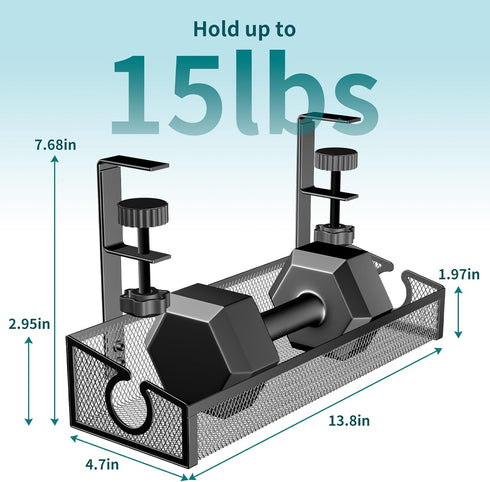 Under Desk Cable Management Tray, No Drill Black Organizer with Clamp for Desk Wire Management Accessories