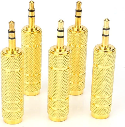 SiYear 5 Pack 3.5mm Male Plug to 6.35mm Female Stereo Jack Adaptor, Gold Plated for Audio
