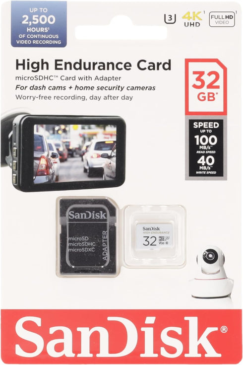 SanDisk 32GB High Endurance Video MicroSDHC Card with Adapter for Dash Cam and Home Monitoring Systems