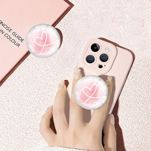Ksadiye Clear Phone Grip with Expanding Kickstand,Cell Smartphones Collapsible Stand Pink White Heart Design for Phone