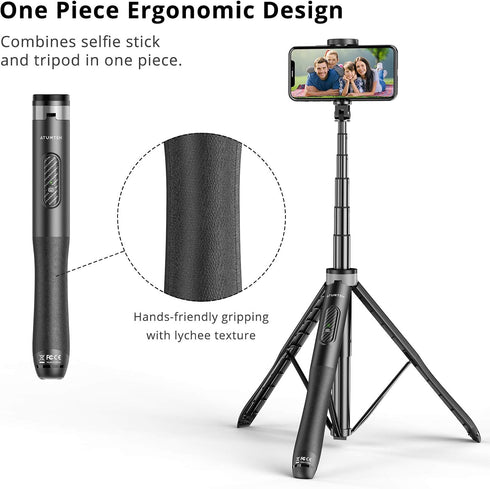 ATUMTEK 51" Selfie Stick Tripod, Extendable Phone Tripod Stand with Bluetooth Remote for iPhone and Android Selfies