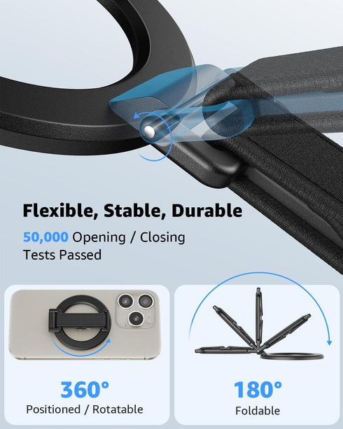 SUPERONE 2024 Upgrade MagSafe Phone Grip with Finger Strap, Removable Ring Holder with Kickstand for iPhone 15/14/13/12