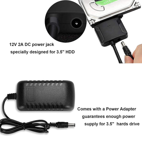 SATA to USB 3.0 Adapter, External Hard Drive Converter Cable for 2.5" 3.5" HDD, SSD with Power Supply