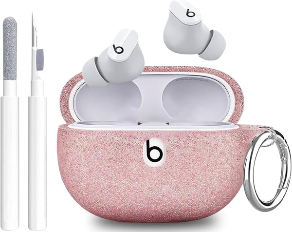 Olytop Soft Silicone Case for Beats Studio Buds/Buds + with Cleaner Kit 2021/2023, Protective Skin with Keychain, Rose