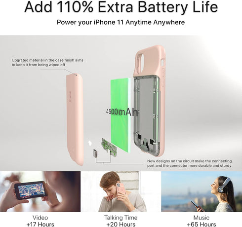 DESTEK 11, 4500mAh (6.1 inch/Pink) Battery Case for iPhone Real Ultra Slim Portable Charging Case Protective