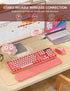 Wireless Keyboard and Mouse Combo, Cute Typewriter Keyboard with Detachable Wrist Rest, Retro Round Keycaps