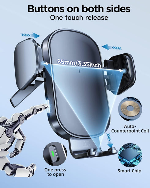 Lekente Wireless Car Charger, 15W Qi Fast Charging Phone Mount, Auto-Clamping Air Vent Holder for iPhone