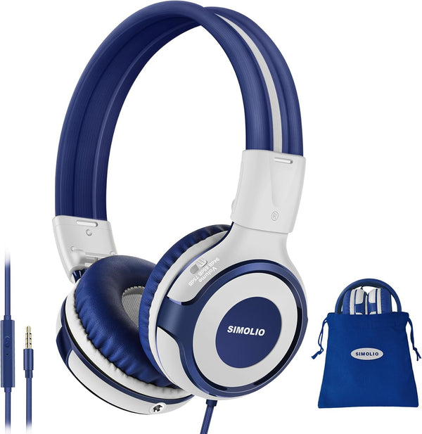 SIMOLIO Kids Headphones - Foldable On-Ear with Microphone, Volume Limited 75dB/85dB/94dB for School, Travel, Grey