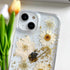 Clear Case for iPhone 13/14/15 with Pressed Real Flowers Design, Glitter Cute White Floral Pattern Soft TPU Cover