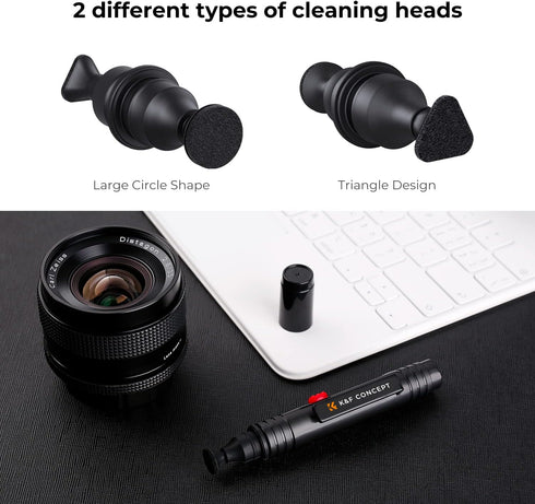 K&F Concept Lens Cleaning Pen with Soft Brush, Double-Sided Carbon Head for Camera, Optical Lens, Glasses, and VR