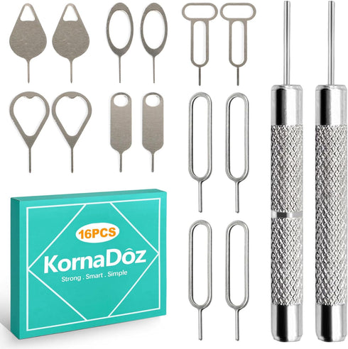 KornaDoz 16 Piece SIM Card Removal Tool Set, Stainless Steel Ejector Pins &