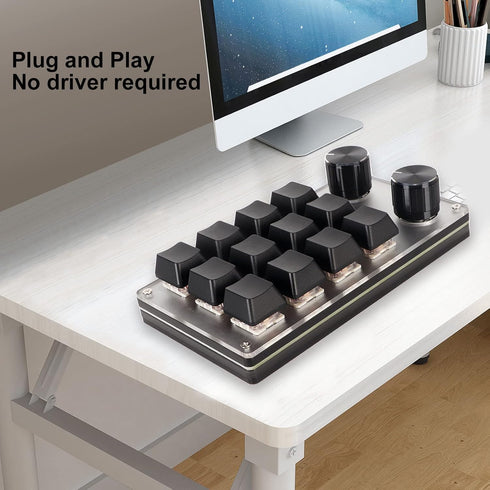 VBESTLIFE Customized Knobs, Red Switch Macro Keyboard Plug and Play USB Keypad, Improve Work Efficiency (12 Keys with 2