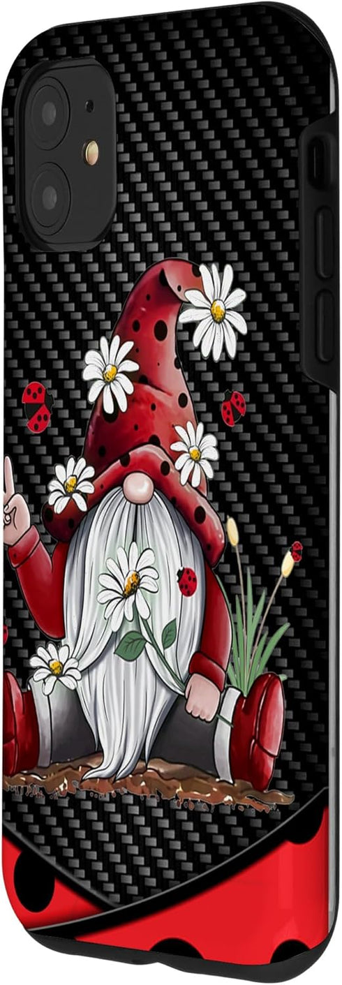 iPhone 11 Red Gnome Hippie Daisy Flowers Gnome Ladybugs Christmas Case