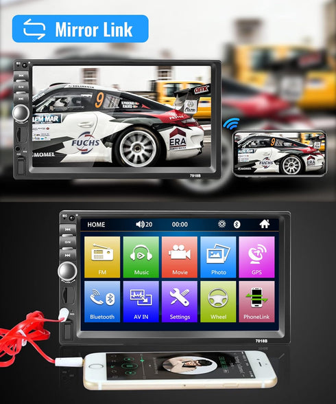 Rimoody 7 Inch Car Stereo Double Din Radio, Bluetooth Handsfree, Touch Screen, USB SD FM Multimedia with Backup Camera