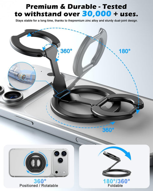 CloudValley 4-in-1, 17/16-12 for Magsafe Phone Grip Holder - Adjustable Dual-Sided Magnetic Finger Ring Stand