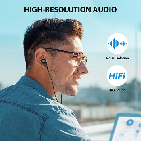Wired Earbuds Noise Cancelling 3.5mm Headphones for PC, Ear Buds with Mic, Magnetic Plug in Earphones for Samsung