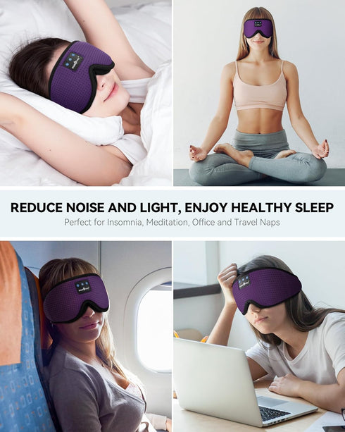 MUSICOZY 3D Sleep Headphones Mask, Wireless Bluetooth Headband Headphones for Side Sleepers, Unique Gifts - Purple
