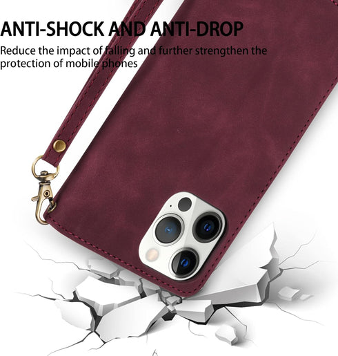 ZZXX for iPhone 12 Pro Max Wallet Case with Card Slot, Premium Soft PU Leather Zipper Flip Folio Wallet (Wine Red)
