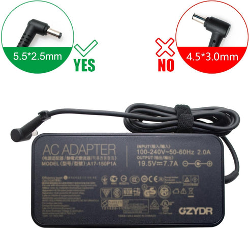 Laptop Adapter 19.5V 7.7A 150W A17-150P1A AC Adapter for Asus Laptop Charger 5.5x2.5mm (not 4.5x3.0mm)