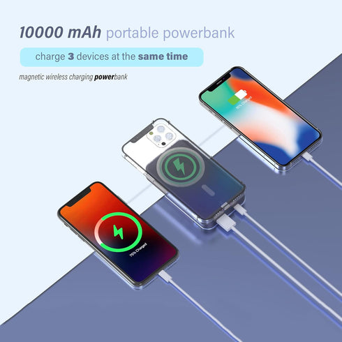 IXTECH Portable Power Bank 10,000mAh, Magnetic Phone Charger with Mag-Safe Compatibility, 15W Fast Wireless Charging,