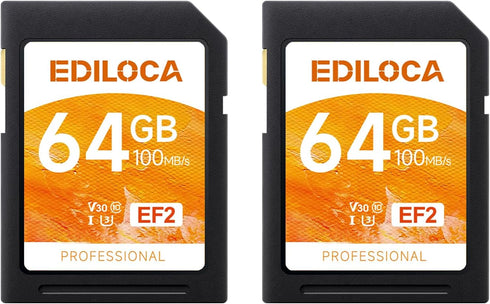 Ediloca UHS-I 64GB SD Card 2 Pack UHS-I Memory Card Fast Storage, Read/Write