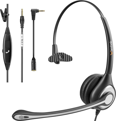 Wantek Cell Phone Headset with Microphone Noise Cancelling for Laptops, PC,3.5mm Jack,Volume