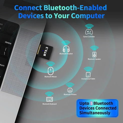 Latest Bluetooth 5.3 Adapter for PC Desktop, 20M Wireless Transmitter Dongle for Windows 11/10/8.1 Computer Laptop