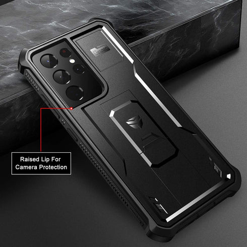 Dexnor Galaxy S21 Ultra Case - Heavy Duty Shockproof Cover with Built-in Screen Protector & Kickstand, 6.8" Black.