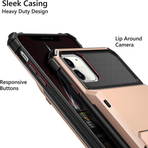 Vofolen Compatible with iPhone 12 Case, 5G Wallet with 4-Card Slot and Flip Hidden Pocket, Rose Gold