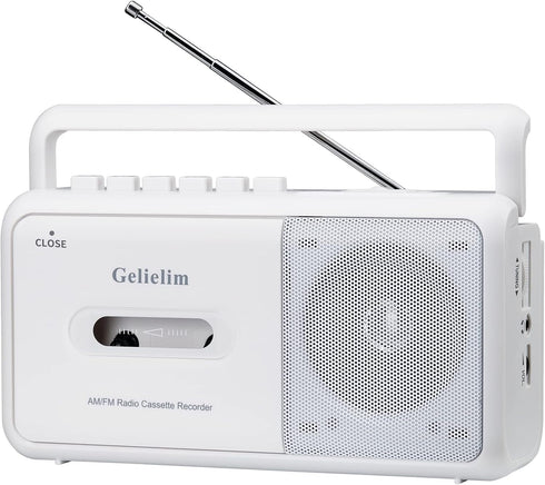 Gelielim Portable AM/FM Radio Stereo Cassette Player Boombox with Big Speaker and Earphone Jack, Battery Operated