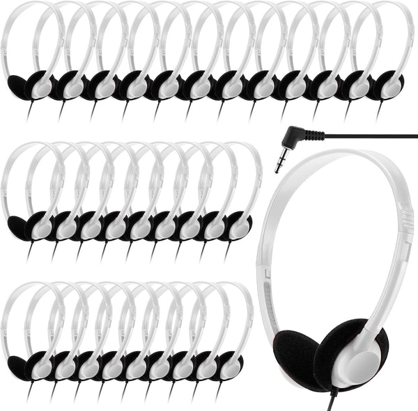 Yunsailing 30 Pack Class Set Headphones for Kids, On Ear Bulk Classroom Headsets with 3.5 mm Jack for Children, Boys,