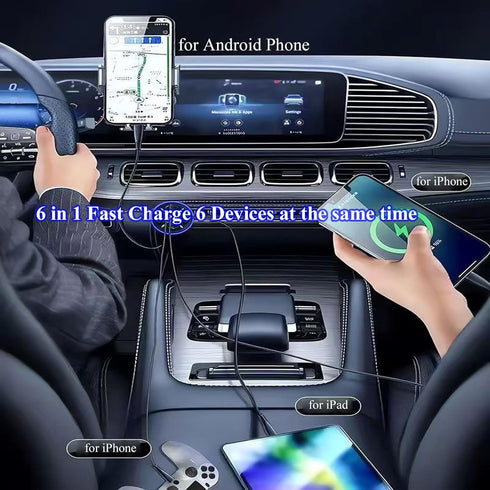 Super Fast Charge USB C Car Phone Charger Adapter, 6 in 1 with Voltage Display, 250W Multi Port Cigarette Lighter for