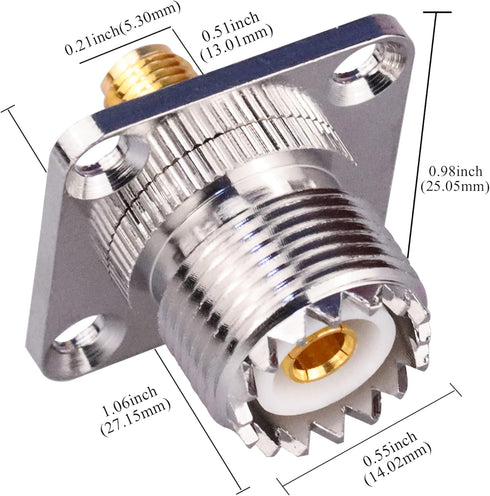 SMA Female to UHF Female Jack Panel Chassis Mount RF Coax Adapter SO239 PL259 UHF to SMA 4-Hole Flange Panel Mount Adapter for Jumper Cable SMA to UHF RF Coaxial Connector 2 Pack