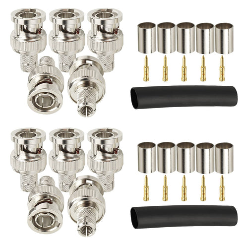 XRDS -RF BNC Compression Connector for RG6 Coaxial Cable, BNC Male Connectors for CCTV