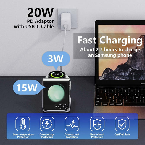 2 in 1 Foldable Travel Wireless Charger for Samsung Galaxy Z Flip - Fast Charging Station for Galaxy Z Flip 6/5/4/3,