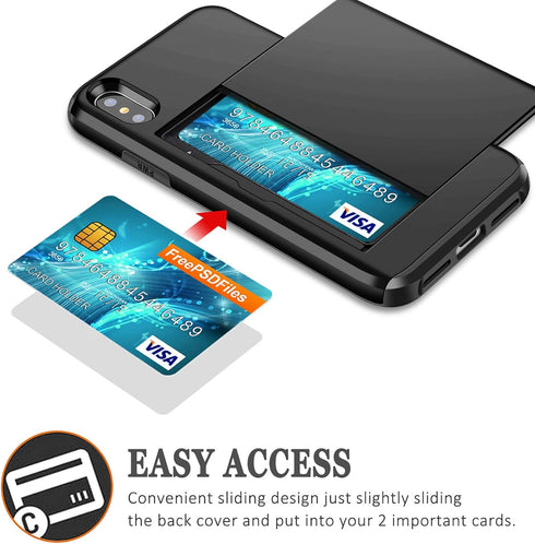 SAMONPOW iPhone X/XS Case Wallet Card Holder for iPhone 10, Heavy Duty Protection, Shockproof, Anti Scratch, Black