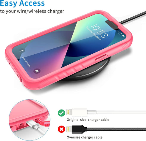 SPORTLINK iPhone 13 Waterproof Case - Rugged, Full Body Shockproof & Dustproof, 6.1" Screen Protector, Pink.