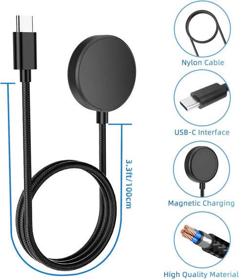 USB C Charger for Samsung Galaxy Watch 6/6 Classic/5/5 Pro/4/4 Classic/3/Active 2, (2 Pack) Upgrade Nylon Charger Cable