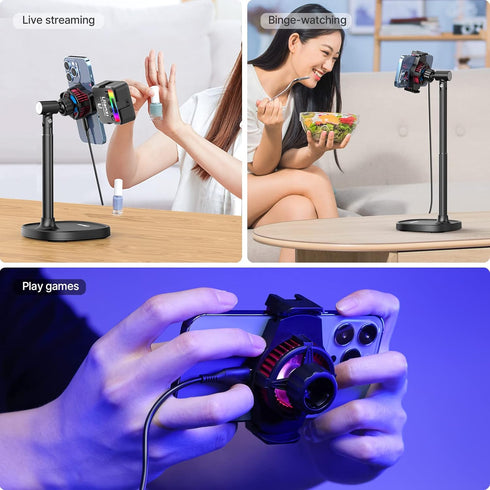 ULANZI SK-06 Cell Phone Stand with Cooler, Desktop Live Streaming Solution with Phone Cooling Fan, Adjustable Height