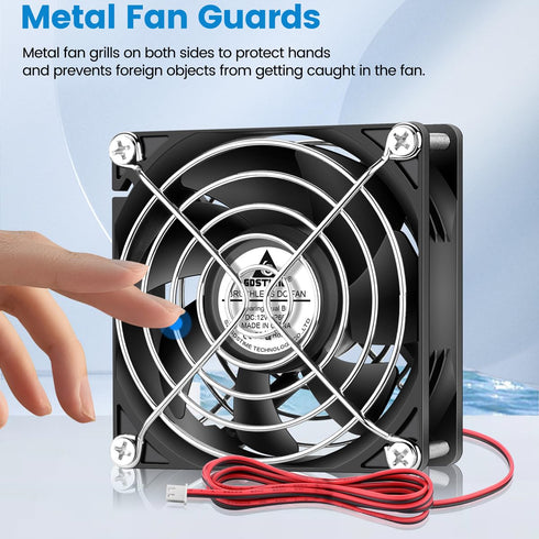 GDSTIME 80mm x 25mm 12V IP68 Waterproof Exhaust Fan, Small Brushless DC Cooling Computer Case Fan, 2 Pack