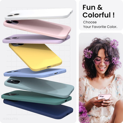 ORNARTO Case for iPhone 14 Plus, 6.7, Slim Liquid Silicone, 3 Layers Full Covered Soft Gel Rubber, Chalk Pink