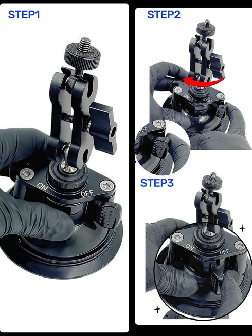 LSYRIA 1/4" 360 Insta360 X3, Double Layer Suction Cup Mount with Double Ball Head Magic Arm, Screw Rotating Camera