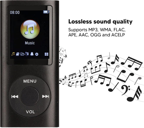 Tangxi MP3 Player/MP4 Player,MP4 1.8 Inch 64G Card,8h Player with Earphones,Classic Digital LCD Screen,Support Memory