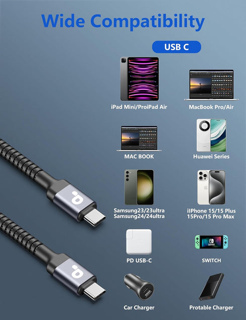 USB C to USB C Cable, 2Pack 10FT Fast Charging Cable, Nylon Braided for iPhone 15/15 Pro/15 Plus