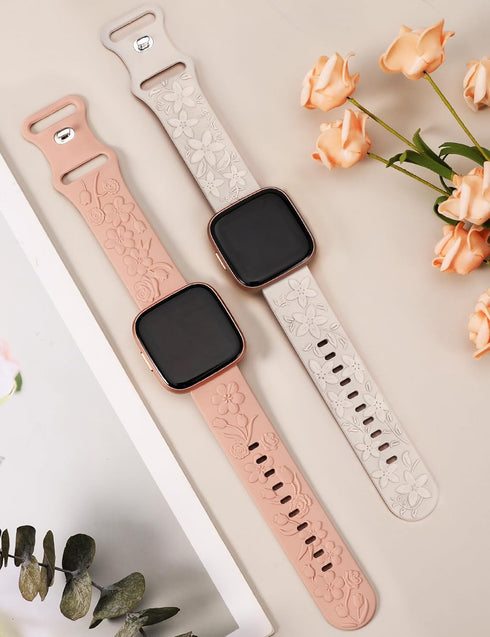 TOYOUTHS 2 Pack Compatible with Fitbit Versa 2/Versa Lite Bands, Floral Engraved Soft Silicone Dressy Replacement Strap