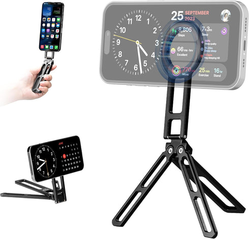 FANAUE Magnetic Phone Tripod Holder, Foldable Cell Phone Stand for iPhone Compatible with